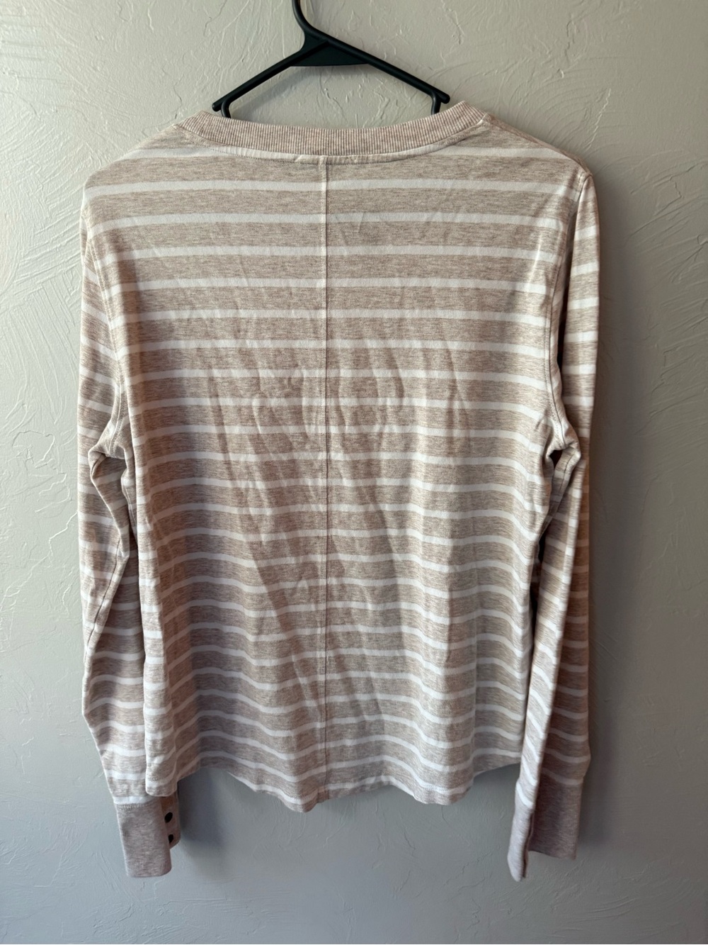 Evereve Women’s Large Pima Cotton Blend Striped Long Sleeve Top Cream White - Picture 3 of 4